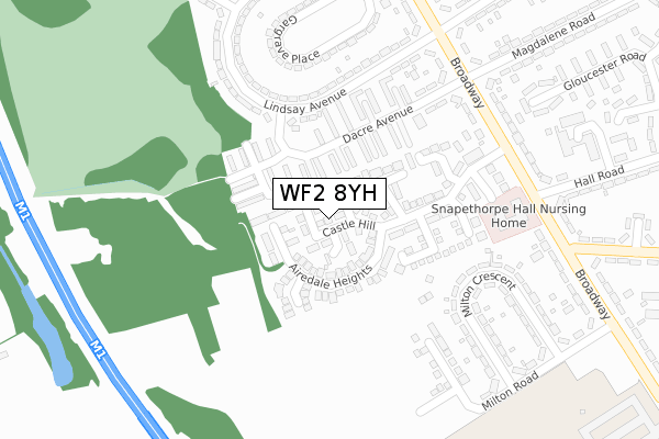 WF2 8YH map - large scale - OS Open Zoomstack (Ordnance Survey)