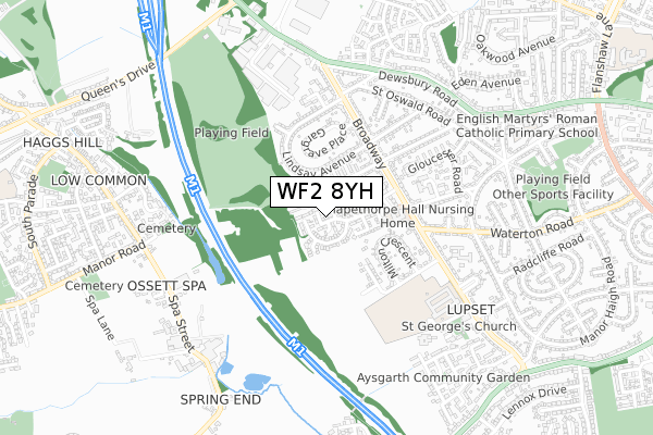 WF2 8YH map - small scale - OS Open Zoomstack (Ordnance Survey)