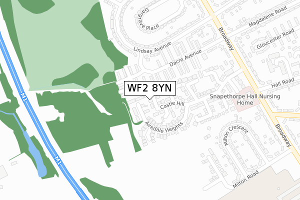 WF2 8YN map - large scale - OS Open Zoomstack (Ordnance Survey)