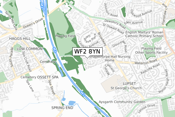 WF2 8YN map - small scale - OS Open Zoomstack (Ordnance Survey)