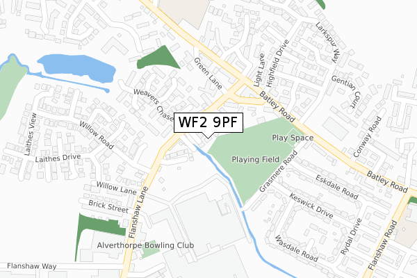 WF2 9PF map - large scale - OS Open Zoomstack (Ordnance Survey)