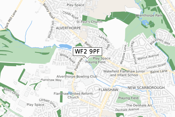 WF2 9PF map - small scale - OS Open Zoomstack (Ordnance Survey)