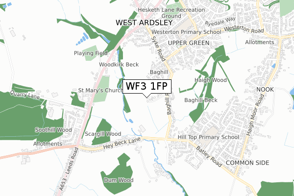 WF3 1FP map - small scale - OS Open Zoomstack (Ordnance Survey)