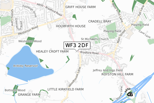 WF3 2DF map - small scale - OS Open Zoomstack (Ordnance Survey)