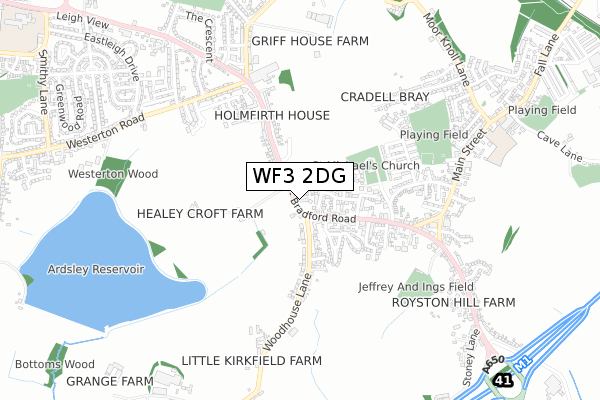 WF3 2DG map - small scale - OS Open Zoomstack (Ordnance Survey)