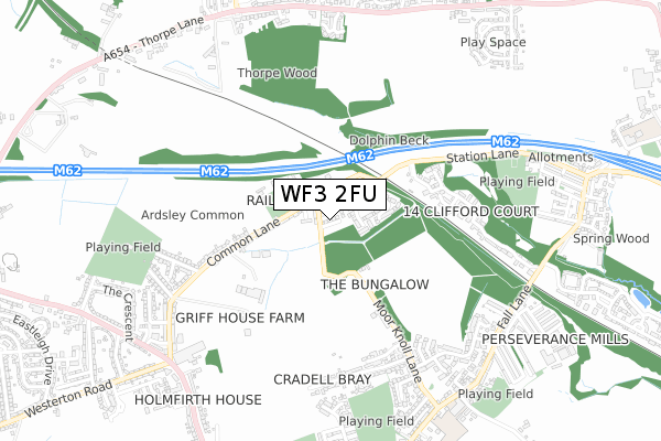 WF3 2FU map - small scale - OS Open Zoomstack (Ordnance Survey)