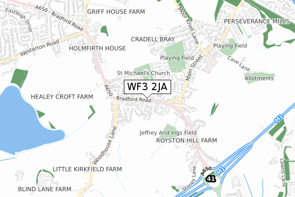 WF3 2JA map - small scale - OS Open Zoomstack (Ordnance Survey)