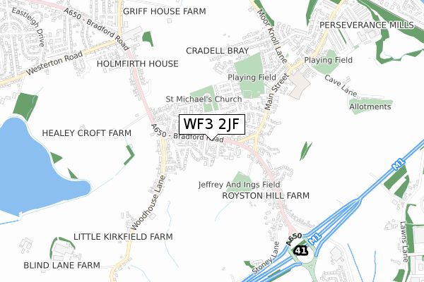 WF3 2JF map - small scale - OS Open Zoomstack (Ordnance Survey)