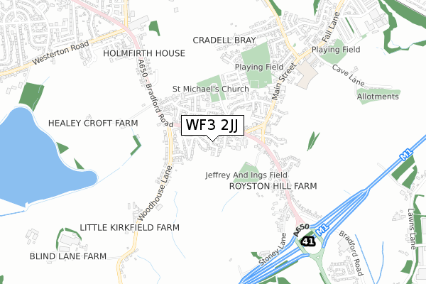 WF3 2JJ map - small scale - OS Open Zoomstack (Ordnance Survey)