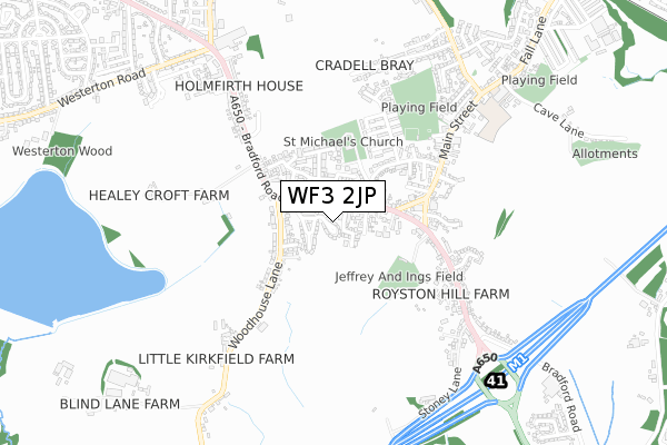 WF3 2JP map - small scale - OS Open Zoomstack (Ordnance Survey)