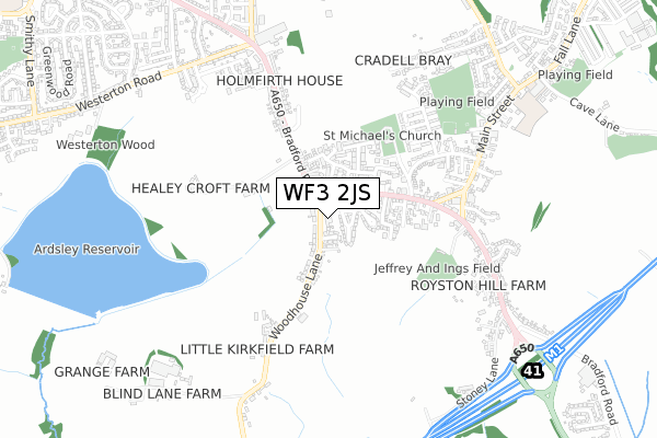 WF3 2JS map - small scale - OS Open Zoomstack (Ordnance Survey)