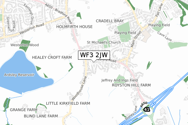 WF3 2JW map - small scale - OS Open Zoomstack (Ordnance Survey)