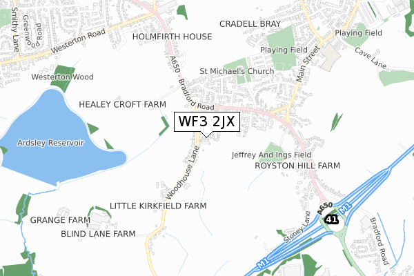 WF3 2JX map - small scale - OS Open Zoomstack (Ordnance Survey)