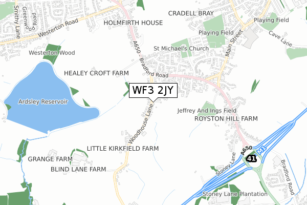 WF3 2JY map - small scale - OS Open Zoomstack (Ordnance Survey)