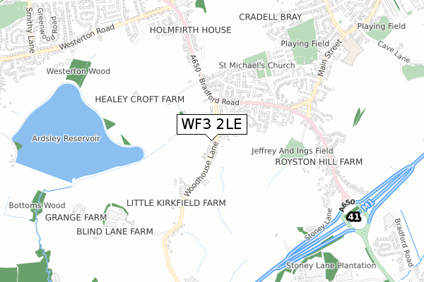 WF3 2LE map - small scale - OS Open Zoomstack (Ordnance Survey)