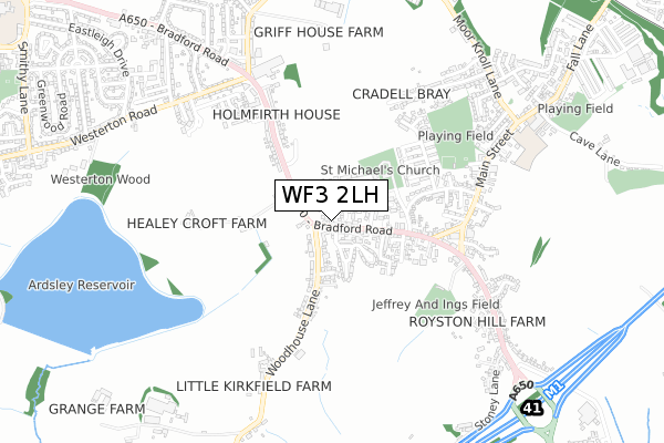 WF3 2LH map - small scale - OS Open Zoomstack (Ordnance Survey)