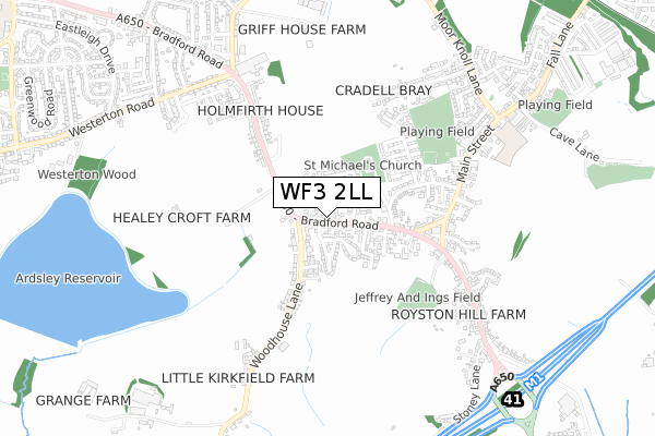 WF3 2LL map - small scale - OS Open Zoomstack (Ordnance Survey)