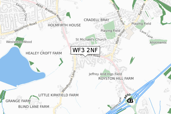 WF3 2NF map - small scale - OS Open Zoomstack (Ordnance Survey)