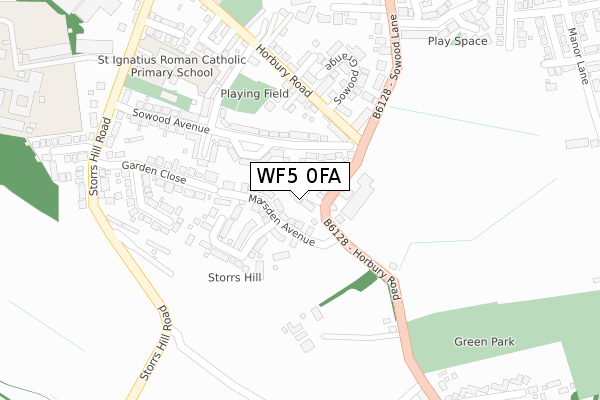 WF5 0FA map - large scale - OS Open Zoomstack (Ordnance Survey)