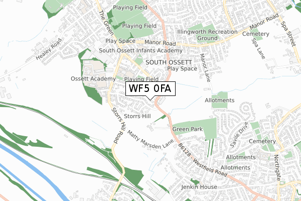 WF5 0FA map - small scale - OS Open Zoomstack (Ordnance Survey)