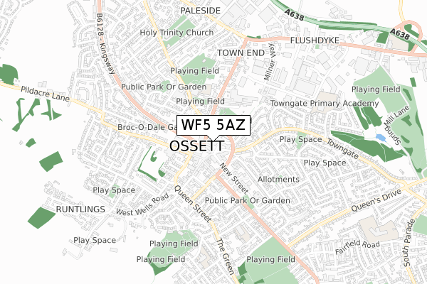 WF5 5AZ map - small scale - OS Open Zoomstack (Ordnance Survey)