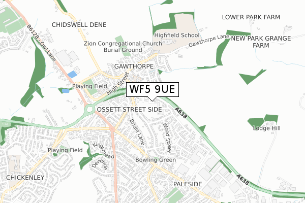 WF5 9UE map - small scale - OS Open Zoomstack (Ordnance Survey)