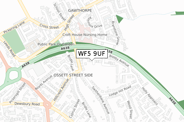 WF5 9UF map - large scale - OS Open Zoomstack (Ordnance Survey)