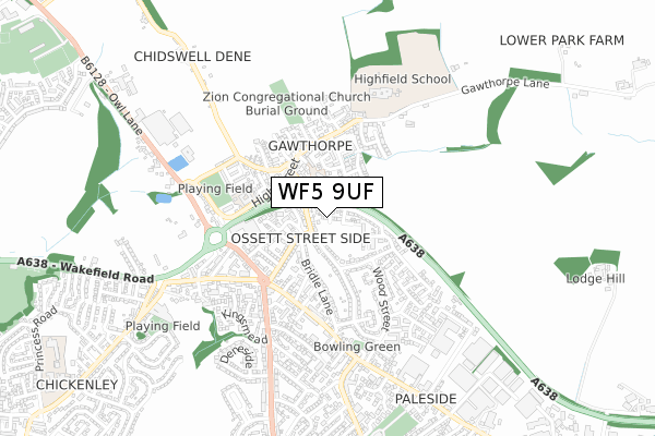 WF5 9UF map - small scale - OS Open Zoomstack (Ordnance Survey)