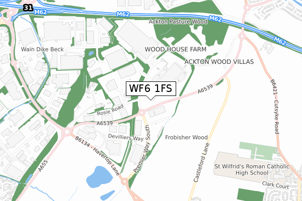 WF6 1FS map - small scale - OS Open Zoomstack (Ordnance Survey)