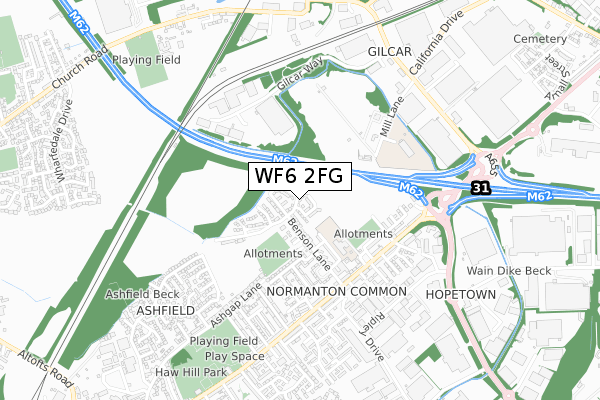 WF6 2FG map - small scale - OS Open Zoomstack (Ordnance Survey)