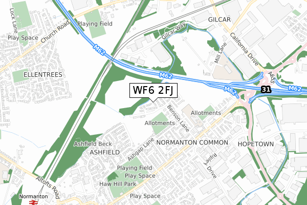 WF6 2FJ map - small scale - OS Open Zoomstack (Ordnance Survey)