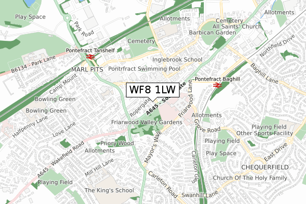 WF8 1LW map - small scale - OS Open Zoomstack (Ordnance Survey)