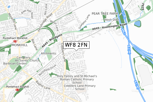 WF8 2FN map - small scale - OS Open Zoomstack (Ordnance Survey)