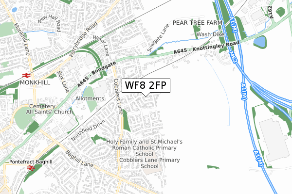 WF8 2FP map - small scale - OS Open Zoomstack (Ordnance Survey)