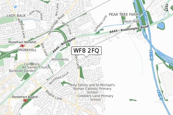 WF8 2FQ map - small scale - OS Open Zoomstack (Ordnance Survey)