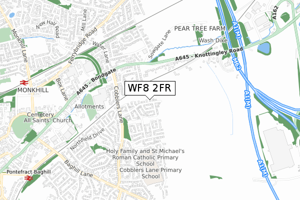 WF8 2FR map - small scale - OS Open Zoomstack (Ordnance Survey)