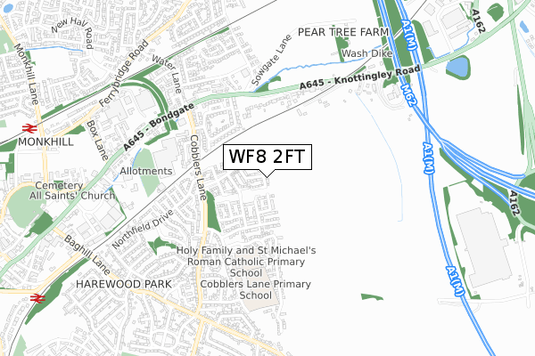 WF8 2FT map - small scale - OS Open Zoomstack (Ordnance Survey)