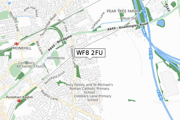 WF8 2FU map - small scale - OS Open Zoomstack (Ordnance Survey)