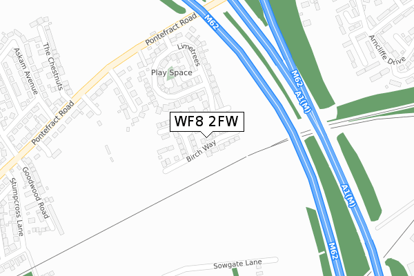 WF8 2FW map - large scale - OS Open Zoomstack (Ordnance Survey)