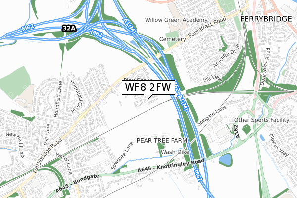 WF8 2FW map - small scale - OS Open Zoomstack (Ordnance Survey)