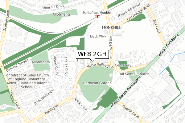 WF8 2GH map - large scale - OS Open Zoomstack (Ordnance Survey)