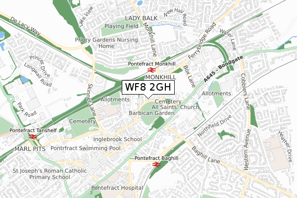 WF8 2GH map - small scale - OS Open Zoomstack (Ordnance Survey)