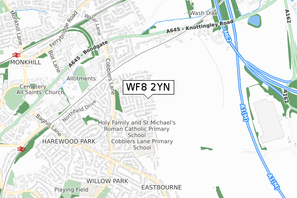 WF8 2YN map - small scale - OS Open Zoomstack (Ordnance Survey)