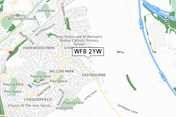 WF8 2YW map - small scale - OS Open Zoomstack (Ordnance Survey)