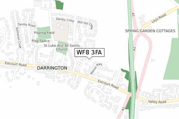 WF8 3FA map - large scale - OS Open Zoomstack (Ordnance Survey)