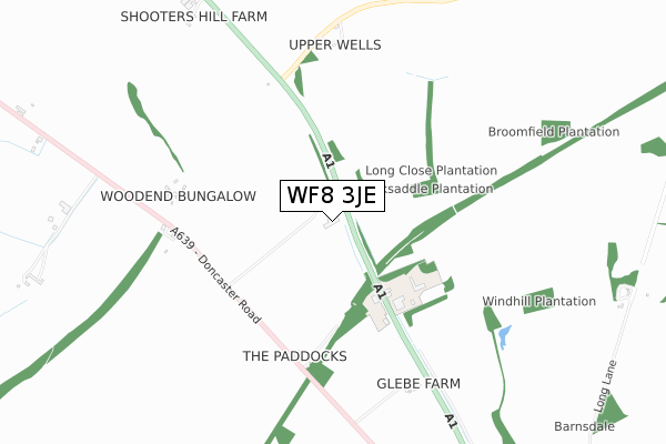 WF8 3JE map - small scale - OS Open Zoomstack (Ordnance Survey)