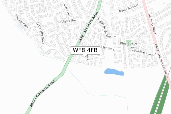 WF8 4FB map - large scale - OS Open Zoomstack (Ordnance Survey)