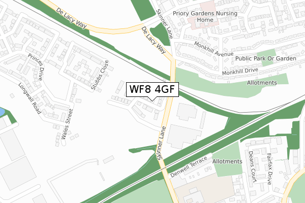 WF8 4GF map - large scale - OS Open Zoomstack (Ordnance Survey)