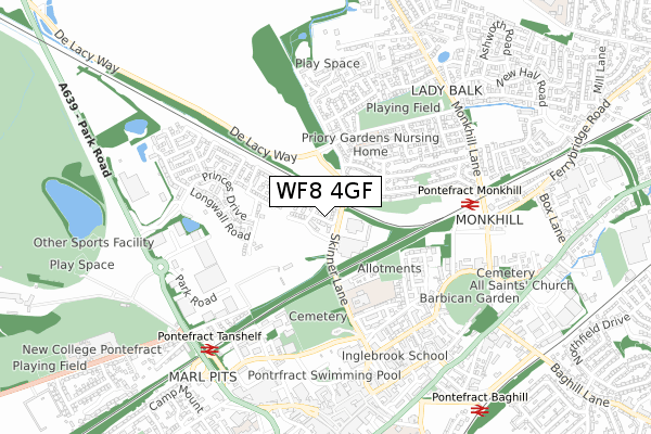 WF8 4GF map - small scale - OS Open Zoomstack (Ordnance Survey)