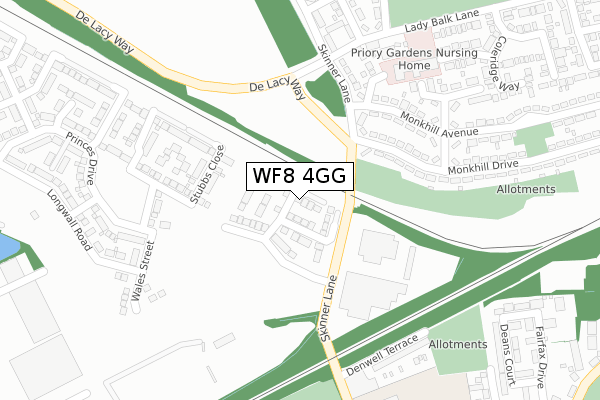 WF8 4GG map - large scale - OS Open Zoomstack (Ordnance Survey)